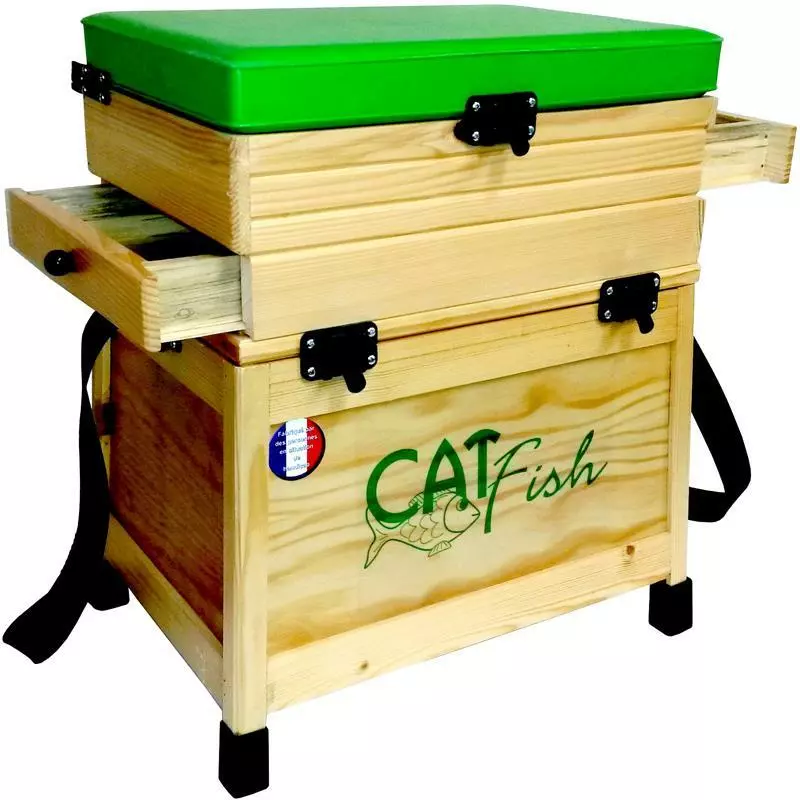 PANIER SIEGE BOIS CATFISH RUSTIC 2 TIROIRS BOIS 1 PANIER SIEGE BOIS CATFISH RUSTIC 2 TIROIRS BOIS